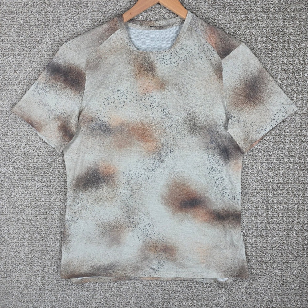Lululemon Square Neck Running Short Sleeve Shirt Mens L Abstract Spray Dye Tan